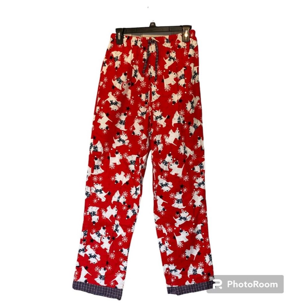 Character Lounge Sleep Pants Size S Red with Dog Prints Elastic Waist Drawstring